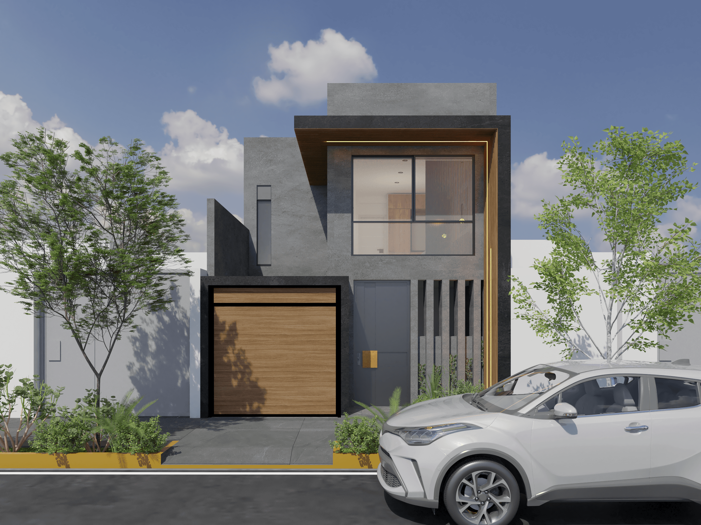 Vista frontal de propuesta residencial
